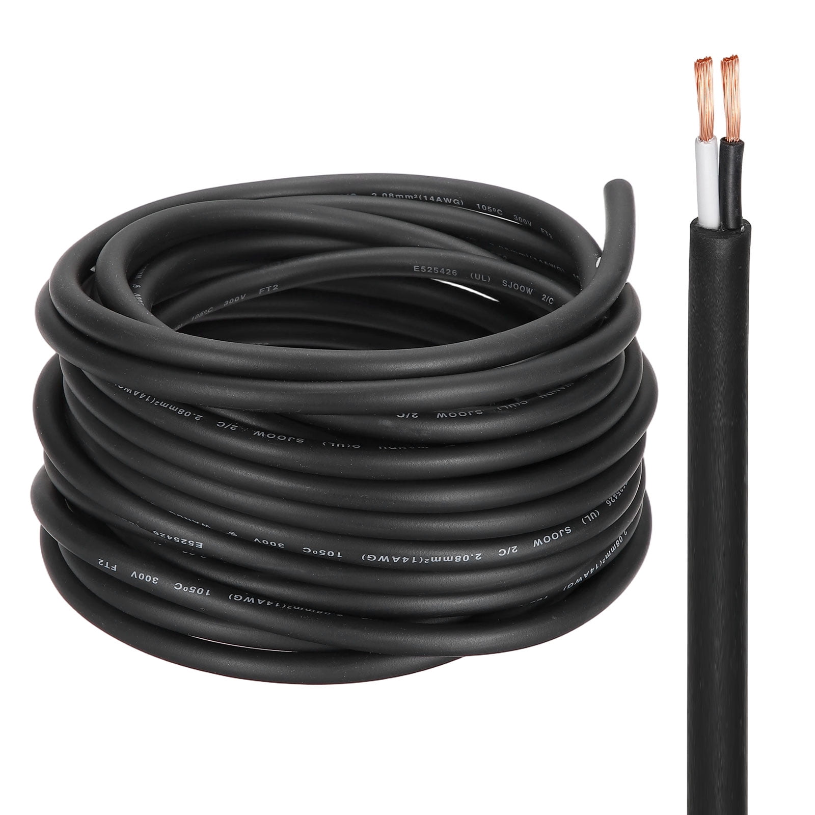 Uxcell SJOOW 14 Gauge 2 Conductor Electrical Wire, 10ft 14 AWG Automotive Wire, Portable Power Cable 300V for Generators, LED Lights, Battery Chargers, Flexible Extension Cord