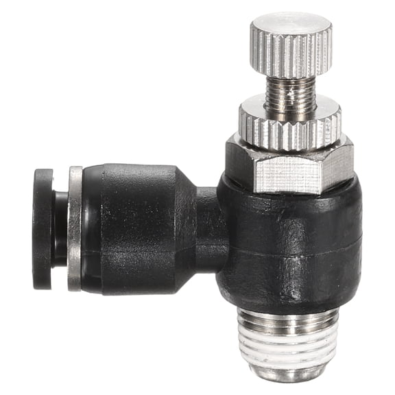 Uxcell SL1/4-NPT1/8 Air Flow Control Valve Push to Connect Fitting 1/4 Inch OD 1/8 Inch NPT 90 Degree Elbow Air Hose Control Valve Fitting Push Lock, Black