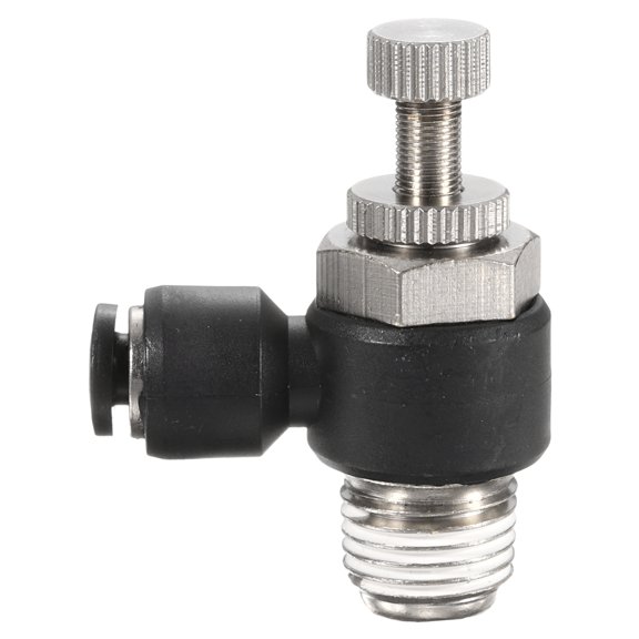 Uxcell SL1/8-NPT1/4 Air Flow Control Valve Push to Connect Fitting 1/4 Inch OD 1/8 Inch NPT 90 Degree Elbow Air Hose Control Valve Fitting Push Lock, Black