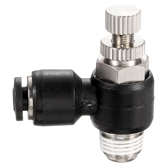 Uxcell SL1/8-NPT1/8 Air Flow Control Valve Push to Connect Fitting 1/4 Inch OD 1/8 Inch NPT 90 Degree Elbow Air Hose Control Valve Fitting Push Lock, Black