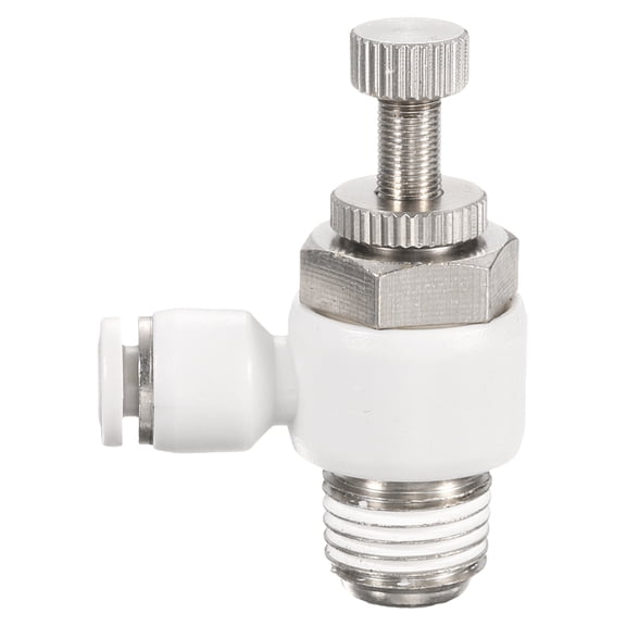 Uxcell SL4-NPT1/4 Air Flow Control Valve Push to Connect Fitting 1/4 Inch OD 1/8 Inch NPT 90 Degree Elbow Air Hose Control Valve Fitting Push Lock, White