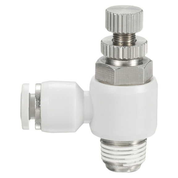 Uxcell SL4-NPT1/8 Air Flow Control Valve Push to Connect Fitting 1/4 Inch OD 1/8 Inch NPT 90 Degree Elbow Air Hose Control Valve Fitting Push Lock, White