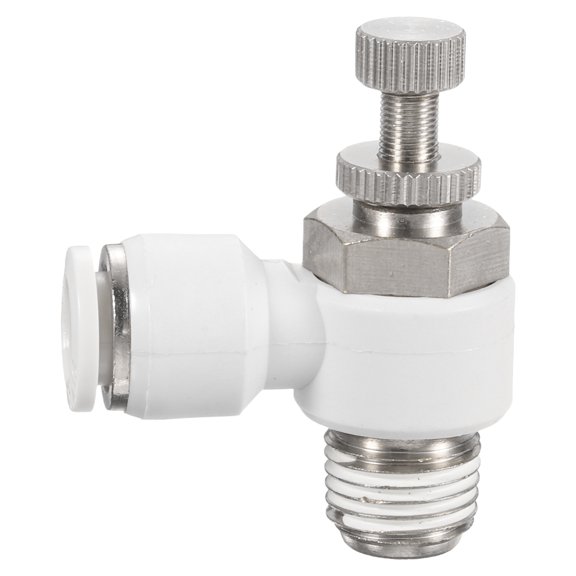 Uxcell SL5/16-NPT1/4 Air Flow Control Valve Push to Connect Fitting 1/4 Inch OD 1/8 Inch NPT 90 Degree Elbow Air Hose Control Valve Fitting Push Lock, White