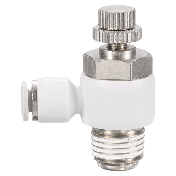 Uxcell SL5/32-NPT1/4 Air Flow Control Valve Push to Connect Fitting 1/4 Inch OD 1/8 Inch NPT 90 Degree Elbow Air Hose Control Valve Fitting Push Lock, White