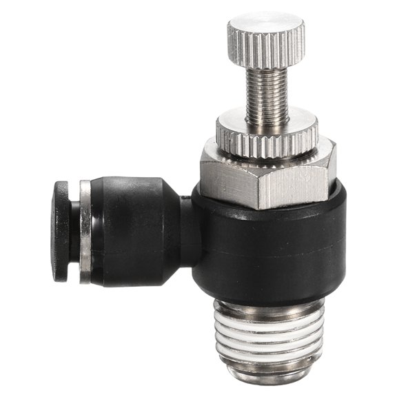 Uxcell SL6-NPT1/4 Air Flow Control Valve Push to Connect Fitting 1/4 Inch OD 1/8 Inch NPT 90 Degree Elbow Air Hose Control Valve Fitting Push Lock, Black