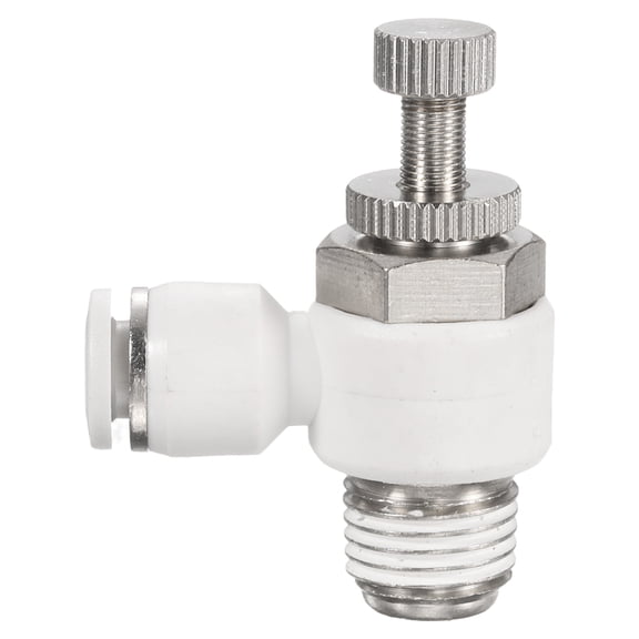 Uxcell SL6-NPT1/4 Air Flow Control Valve Push to Connect Fitting 1/4 Inch OD 1/8 Inch NPT 90 Degree Elbow Air Hose Control Valve Fitting Push Lock, White