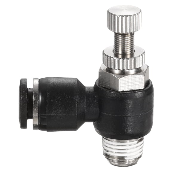 Uxcell SL6-NPT1/8 Air Flow Control Valve Push to Connect Fitting 1/4 Inch OD 1/8 Inch NPT 90 Degree Elbow Air Hose Control Valve Fitting Push Lock, Black