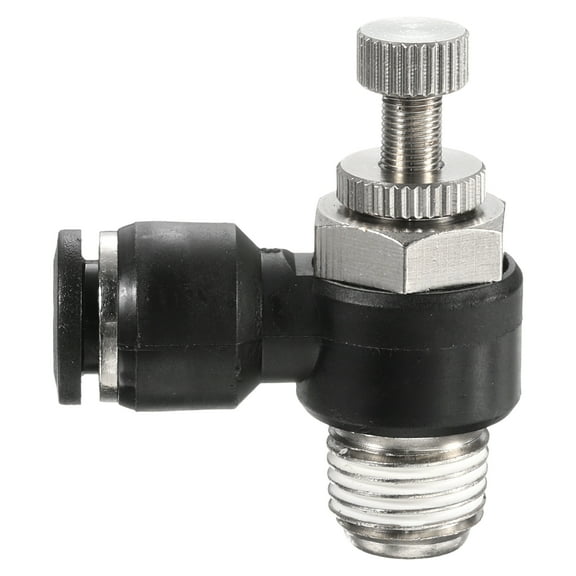 Uxcell SL8-NPT1/4 Air Flow Control Valve Push to Connect Fitting 1/4 Inch OD 1/8 Inch NPT 90 Degree Elbow Air Hose Control Valve Fitting Push Lock, Black