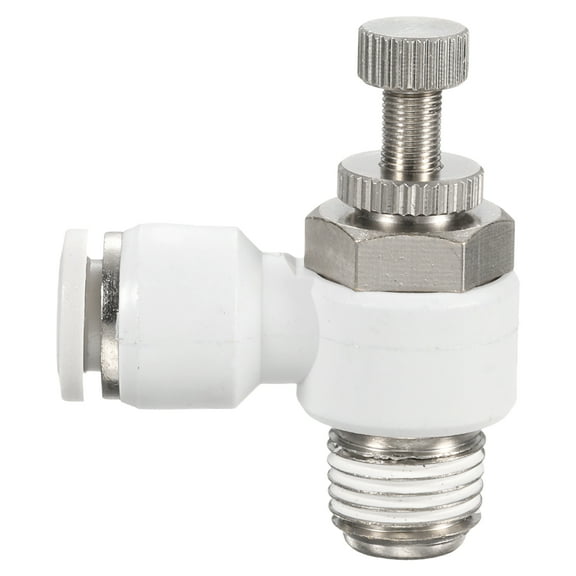 Uxcell SL8-NPT1/4 Air Flow Control Valve Push to Connect Fitting 1/4 Inch OD 1/8 Inch NPT 90 Degree Elbow Air Hose Control Valve Fitting Push Lock, White