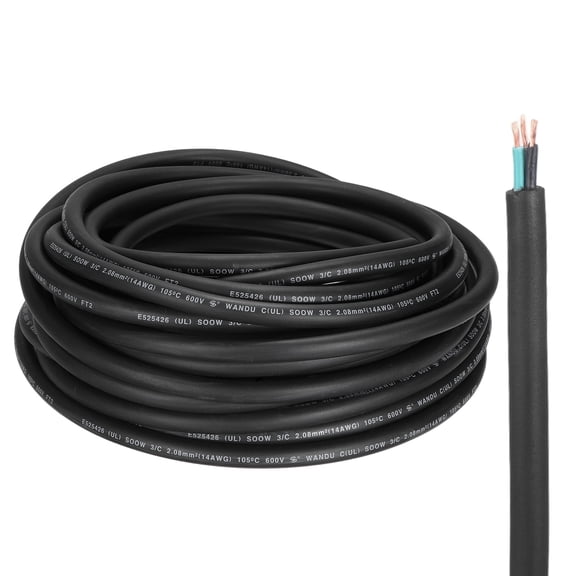 Uxcell SOOW 14 Gauge 3 Conductor Electrical Wire, 50ft 14 AWG Automotive Wire, Portable Power Cable 600V for Generators, LED Lights, Battery Chargers, Flexible Extension Cord
