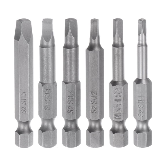 Uxcell SQ1/SQ2/SQ2.7/SQ3/SQ4/SQ5 Magnetic Security Square Screwdriver Bit 1/4" Hex Shank 2" Length Screw Driver, 6 Pack
