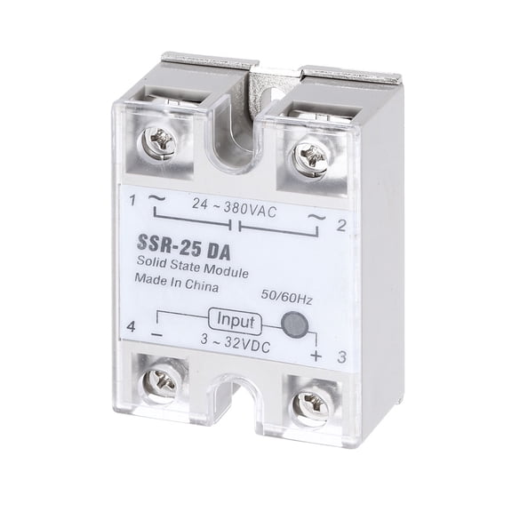 Uxcell SSR-25DA 3-32V DC Input to 24-380V AC Output Single Phase Solid State Relay AC 25A for Industrial Automation, HVAC, Lighting Control