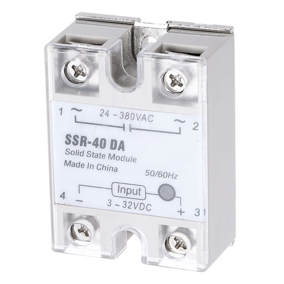 Uxcell SSR-40DA 3-32V DC Input to 24-380V AC Output Single Phase Solid State Relay AC 40A for Industrial Automation, HVAC, Lighting Control