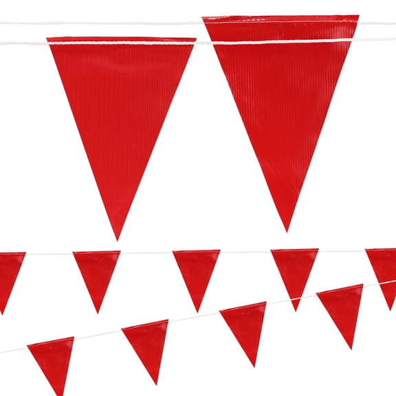 Uxcell Safety Banner Flags, (12" x 9", 98ft, Red) String Triangle Banner High Visibility Perimeter Warning Flag Line, Suit for - Traffic Barrier/Parking Lot/Construction Events/Party