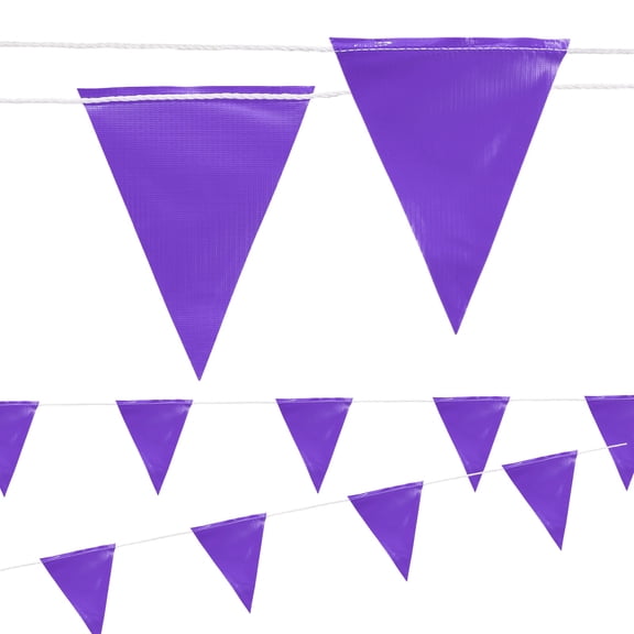 Uxcell Safety Banner Flags, (8" x 7", 98ft, Purple) String Triangle Banner High Visibility Perimeter Warning Flag Line, Suit for - Traffic Barrier/Parking Lot/Construction Events/Party