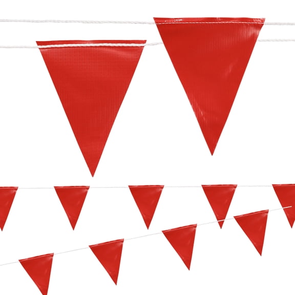 Uxcell Safety Banner Flags, (8" x 7", 98ft, Red) String Triangle Banner High Visibility Perimeter Warning Flag Line, Suit for - Traffic Barrier/Parking Lot/Construction Events/Party