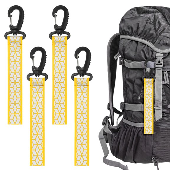 Uxcell Safety Reflector Pendants [4PCS] - Reflective Safety Keychain Gear with Plastic Buckle for Backpack[Golden-8.1IN/20.5CM]