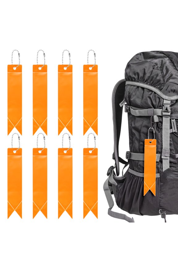 Safety Reflector Pendants [8PCS] - Reflective Safety Keychain Gear with Chain for Backpack[Orange-5.9IN/15CM]