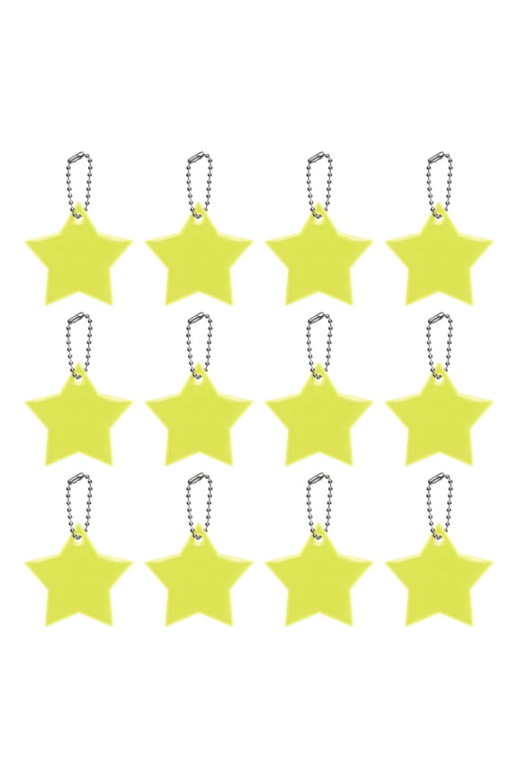 Safety Reflector, Reflective Tags Pendant Star Shaped Safety Keychain with Chain Yellow & 12Pcs - Fitting For(Keychain/Purses/Backpack/Wheelchairs Cycling/Running/Walking)