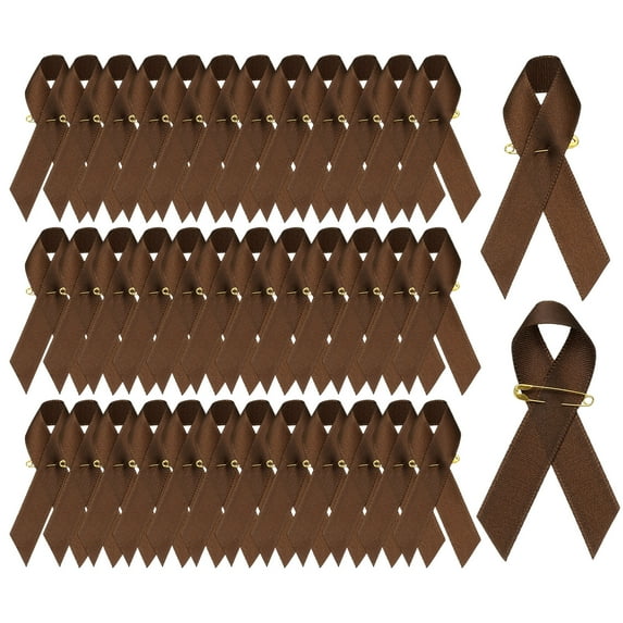 Uxcell Satin Awareness Ribbons with Pins for Charity Public Social Party Event - 100 Pcs & 3 Inch & Brown