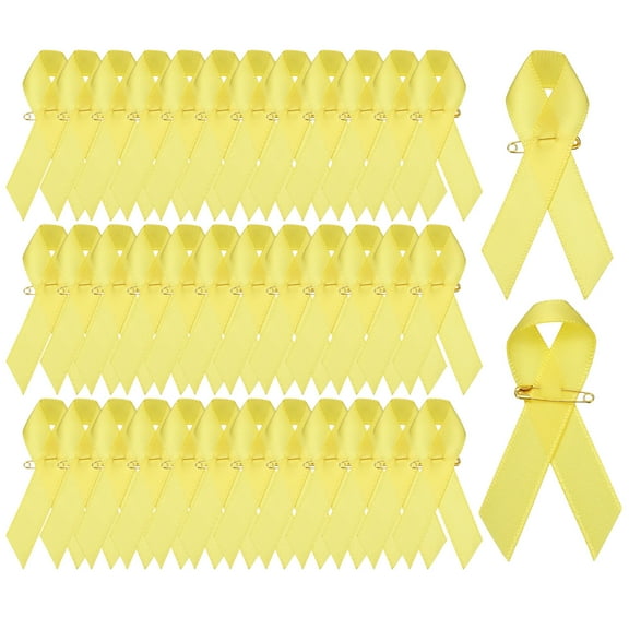 Uxcell Satin Awareness Ribbons with Pins for Charity Public Social Party Event - 200 Pcs & 3 Inch & Yellow