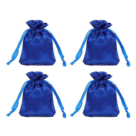 Uxcell Satin Bags with Drawstring, 3x4 Inch Wedding Favor Bag Mini Gift Packaging for Birthday Christmas Jewelry Party (Dark Blue, Pack of 4)