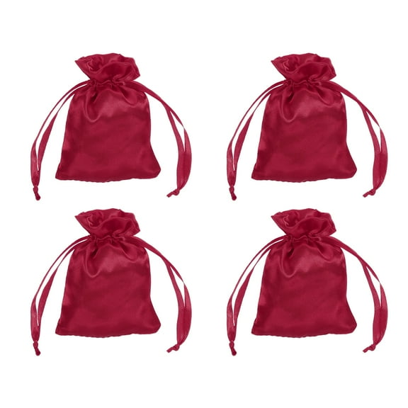 Uxcell Satin Bags with Drawstring, 3x4 Inch Wedding Favor Bag Mini Gift Packaging for Birthday Christmas Jewelry Party (Dark Red, Pack of 4)