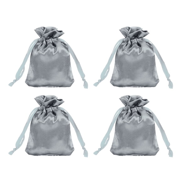 Uxcell Satin Bags with Drawstring, 3x4 Inch Wedding Favor Bag Mini Gift Packaging for Birthday Christmas Jewelry Party (Grey, Pack of 4)