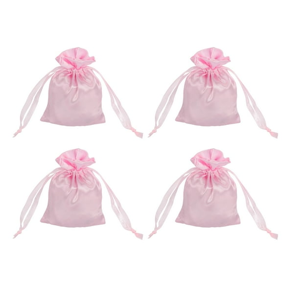 Uxcell Satin Bags with Drawstring, 3x4 Inch Wedding Favor Bag Mini Gift Packaging for Birthday Christmas Jewelry Party (Pink, Pack of 4)