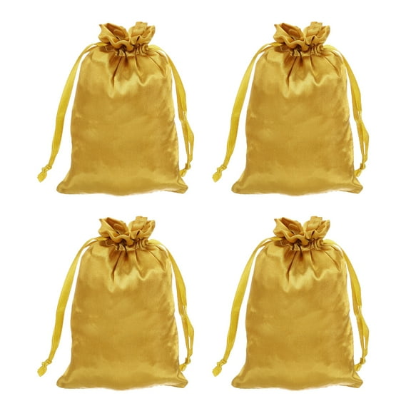Uxcell Satin Bags with Drawstring, 4x6 Inch Wedding Favor Bag Mini Gift Packaging for Birthday Christmas Jewelry Party (Gold, Pack of 4)
