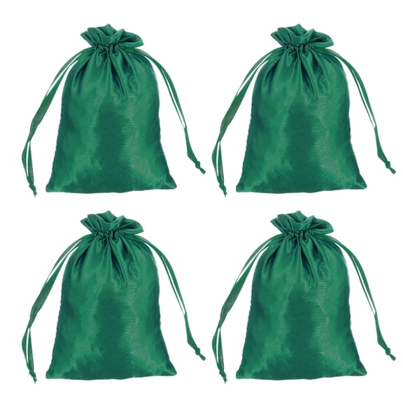 Uxcell Satin Bags with Drawstring, 4x6 Inch Wedding Favor Bag Mini Gift Packaging for Birthday Christmas Jewelry Party (Green, Pack of 4)