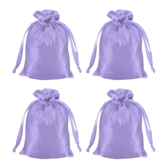 Uxcell Satin Bags with Drawstring, 4x6 Inch Wedding Favor Bag Mini Gift Packaging for Birthday Christmas Jewelry Party (Purple, Pack of 4)