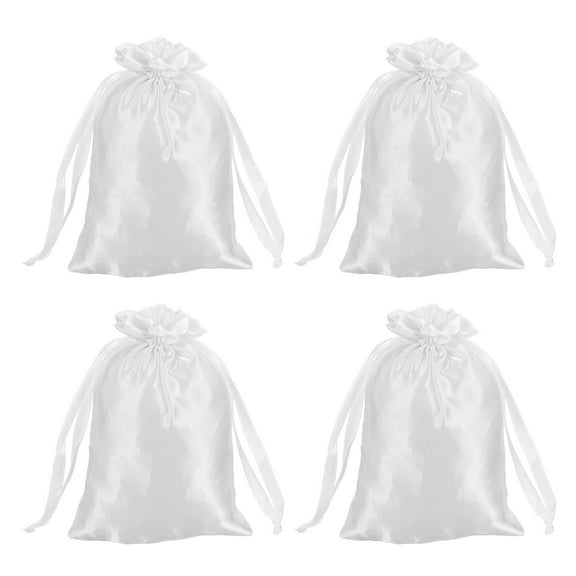 Uxcell Satin Bags with Drawstring, 4x6 Inch Wedding Favor Bag Mini Gift Packaging for Birthday Christmas Jewelry Party (White, Pack of 4)