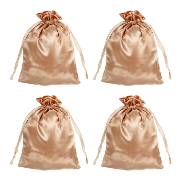 Uxcell Satin Bags with Drawstring, 6x8 Inch Wedding Favor Bag Mini Gift Packaging for Birthday Christmas Jewelry Party (Light Pink, Pack of 4)