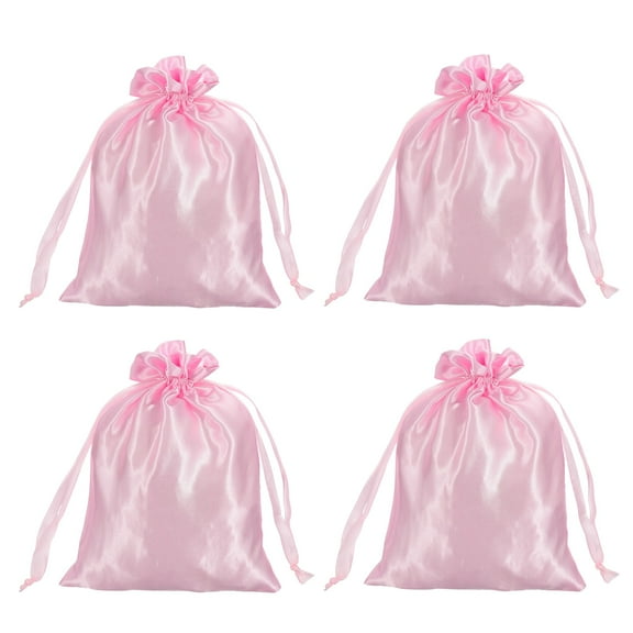 Uxcell Satin Bags with Drawstring, 6x8 Inch Wedding Favor Bag Mini Gift Packaging for Birthday Christmas Jewelry Party (Pink, Pack of 4)