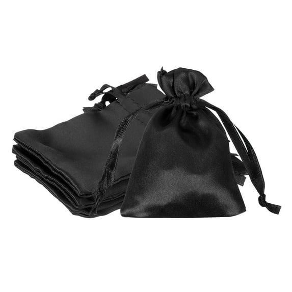 Uxcell 3 x 4 Inch Satin Bags with Drawstring, Gift Bags for Jewelry Candy Christmas Party 6 Pcs Black