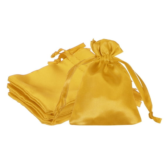 Uxcell 3 x 4 Inch Satin Bags with Drawstring, Gift Bags for Jewelry Candy Christmas Party 6 Pcs Gold Tone