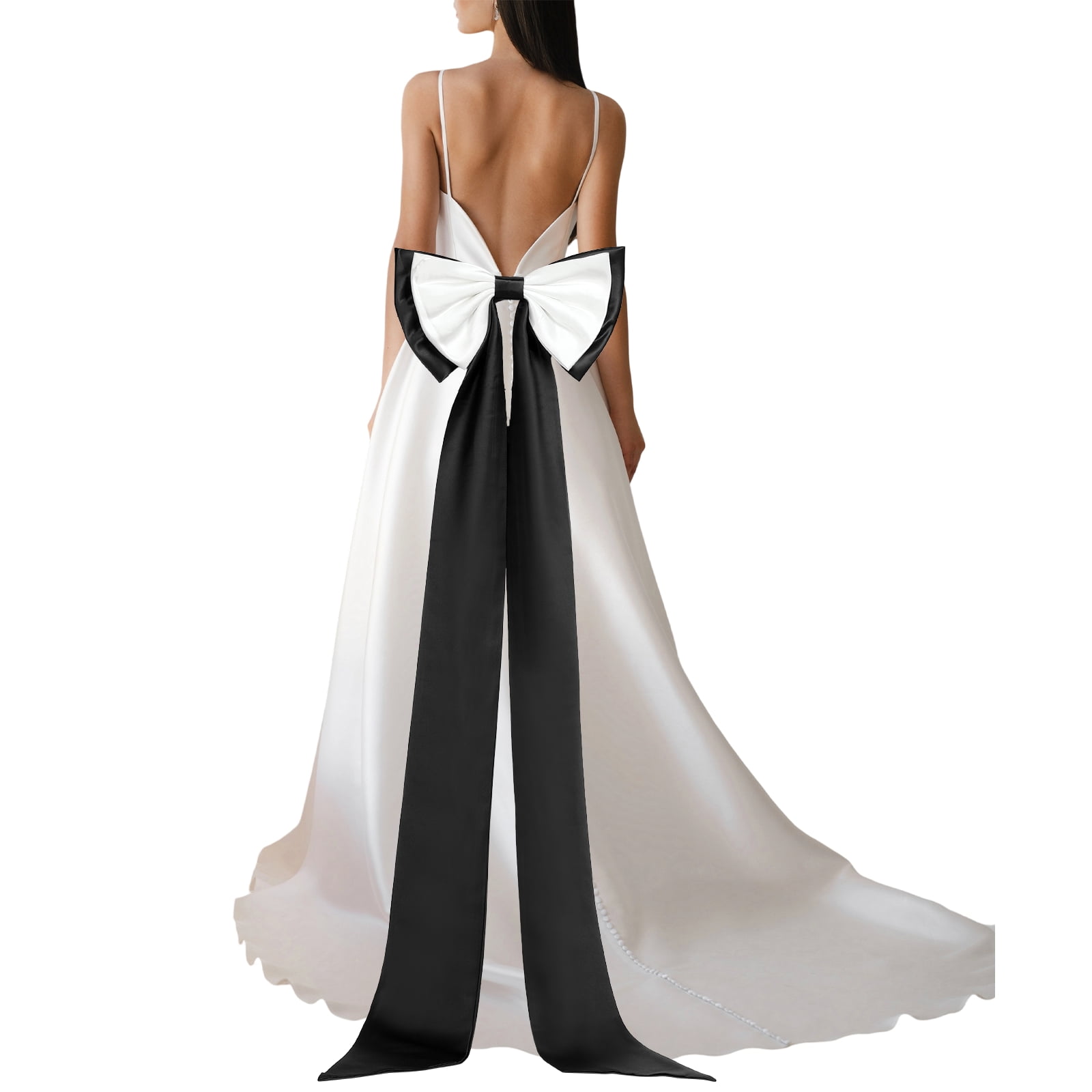 Uxcell Satin Big Bow for Wedding Dresses, Long Detachable Satin Bow Sweep Train for Formal Dress - 59 Inch & Black/White Uxcell Satin Big Bow for Wedding Dresses, Long Detachable Satin Bow Sweep Train for Formal Dress - 59 Inch & Black/White