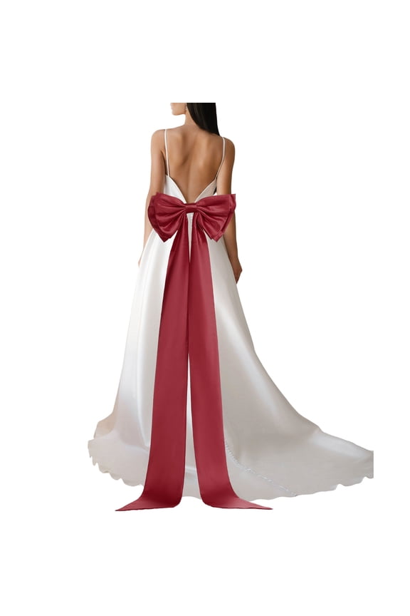 Satin Big Bow for Wedding Dresses, Long Detachable Satin Bow Sweep Train for Formal Dress - 59 Inch & Burgundy