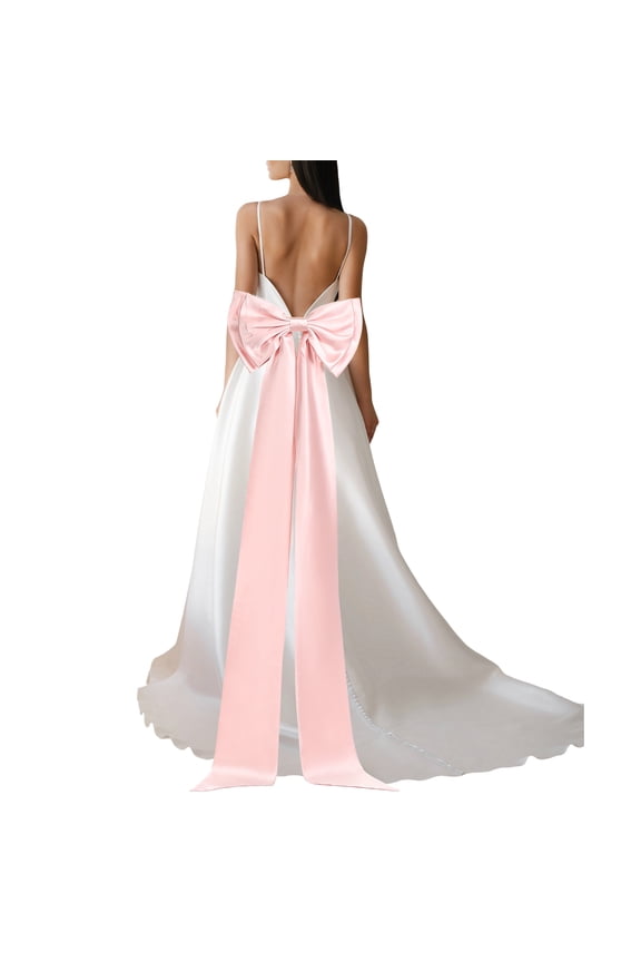 Satin Big Bow for Wedding Dresses, Long Detachable Satin Bow Sweep Train for Formal Dress - 59 Inch & Pink