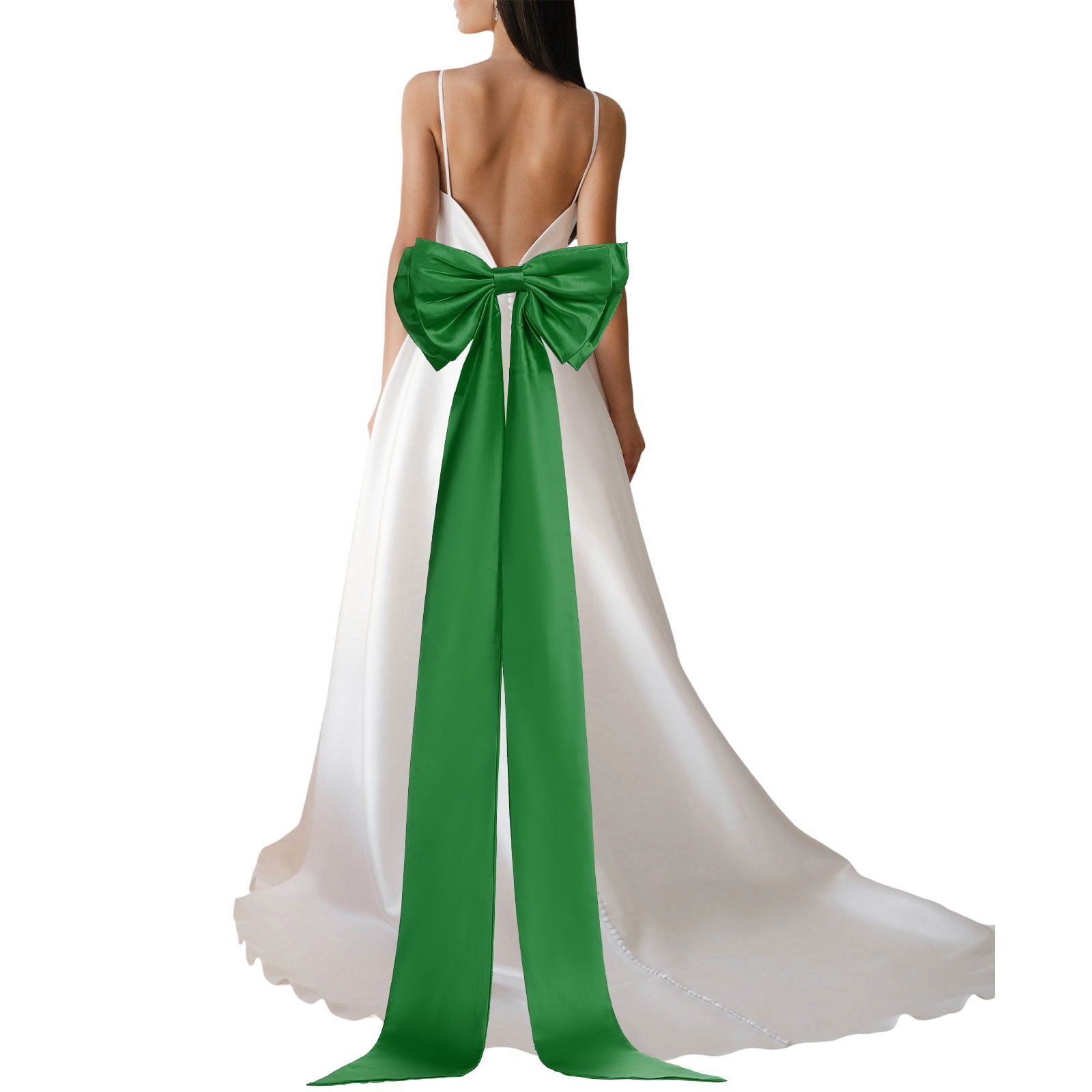 Uxcell Satin Big Bow for Wedding Dresses, Long Detachable Satin Bow Sweep Train for Formal Dress - 59 Inch & Green Uxcell Satin Big Bow for Wedding Dresses, Long Detachable Satin Bow Sweep Train for Formal Dress - 59 Inch & Green