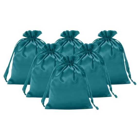 Uxcell Satin Gift Bags, 6 Pcs 8 x 6 Inch Wedding Favor Drawstring Bags with Drawstring for Birthday Christmas Jewelry Party, Green