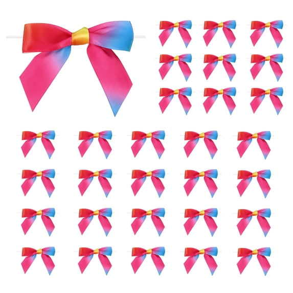 Uxcell Satin Ribbon Twist Tie Bows 3.5 Inch Small Craft Bows for DIY Gift Wrapping Dark Colors 30 Pcs