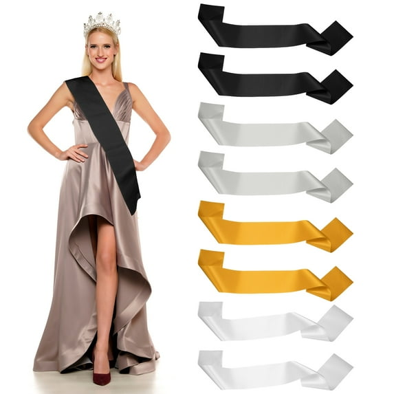 Uxcell Satin Sash, Blank Sash, Pageant Ribbon - Fitting for Beauty Pageant, Party, Wedding, DIY Decorations Black/Silver/Gold/White