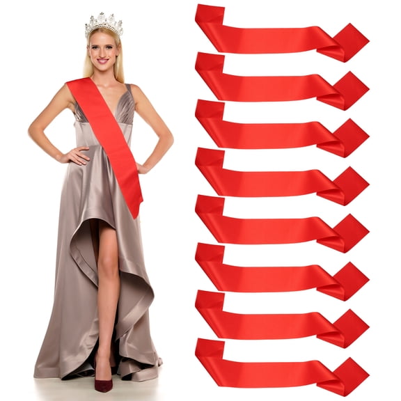 Uxcell Satin Sash, Blank Sash Pageant Ribbon for Beauty Pageant Party Wedding Birthday 8 Pack & Red