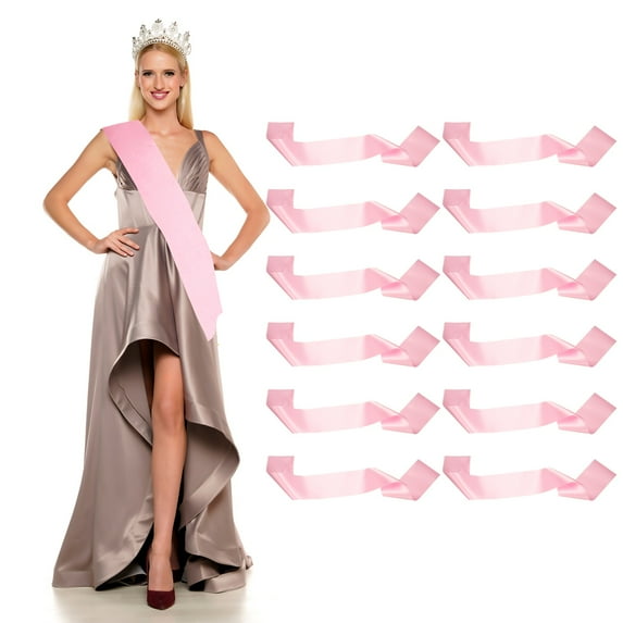 Uxcell Satin Sash, Blank Sash, Pageant Ribbon for Beauty Pageant Party Wedding DIY Decorations 12 Pack & Pink