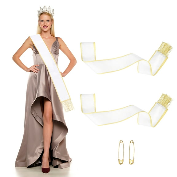 Uxcell Satin Sash with Tassels, Blank Sash, Pageant Ribbon for Beauty Pageant Party Wedding 2 Pack & Gold