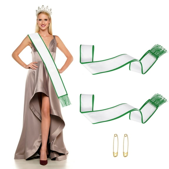 Uxcell Satin Sash with Tassels, Blank Sash, Pageant Ribbon for Beauty Pageant Party Wedding 2 Pack & Green