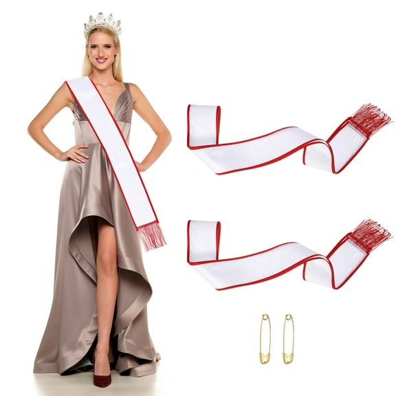 Uxcell Satin Sash with Tassels, Blank Sash, Pageant Ribbon for Beauty Pageant Party Wedding 2 Pack & Red