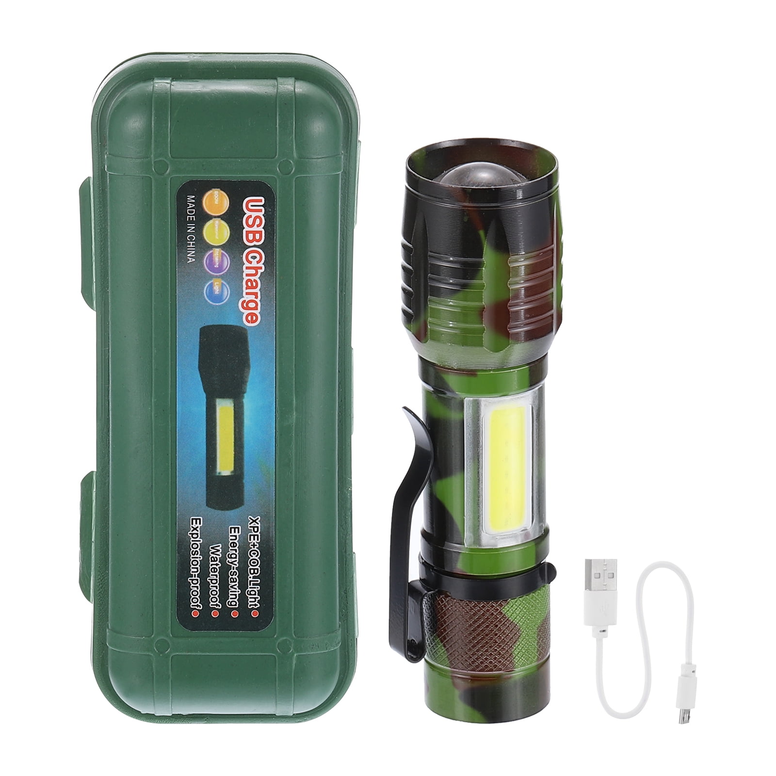 camouflage rechargeable flashlight Uxcell Scalable LED Flashlight, 3 Mode High Lumens LED Flashlight White  Light Torch USB Rechargeable, Camouflage Green